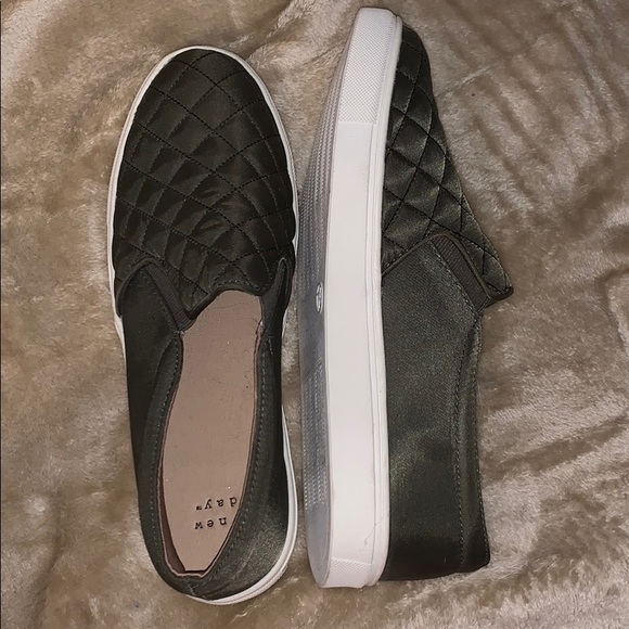 army green slip on shoes